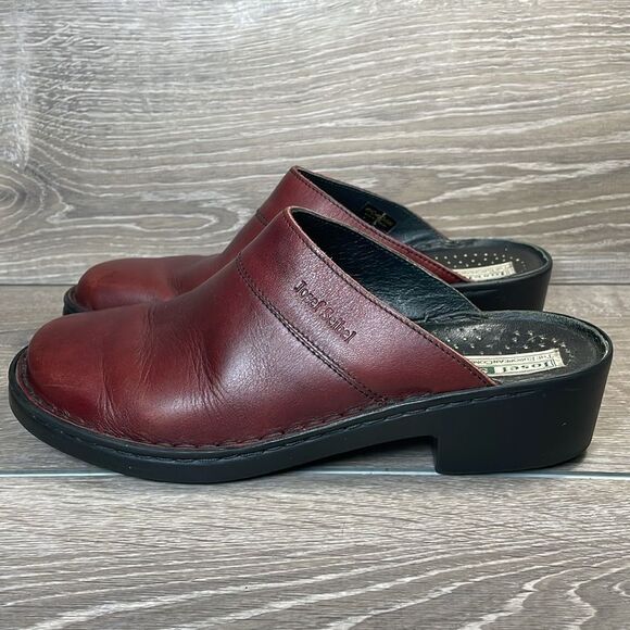 Josef Seibel Burgundy Wine Leather Women’s Sz 10/EU 41 Slip-On Heeled Mules - Picture 3 of 12